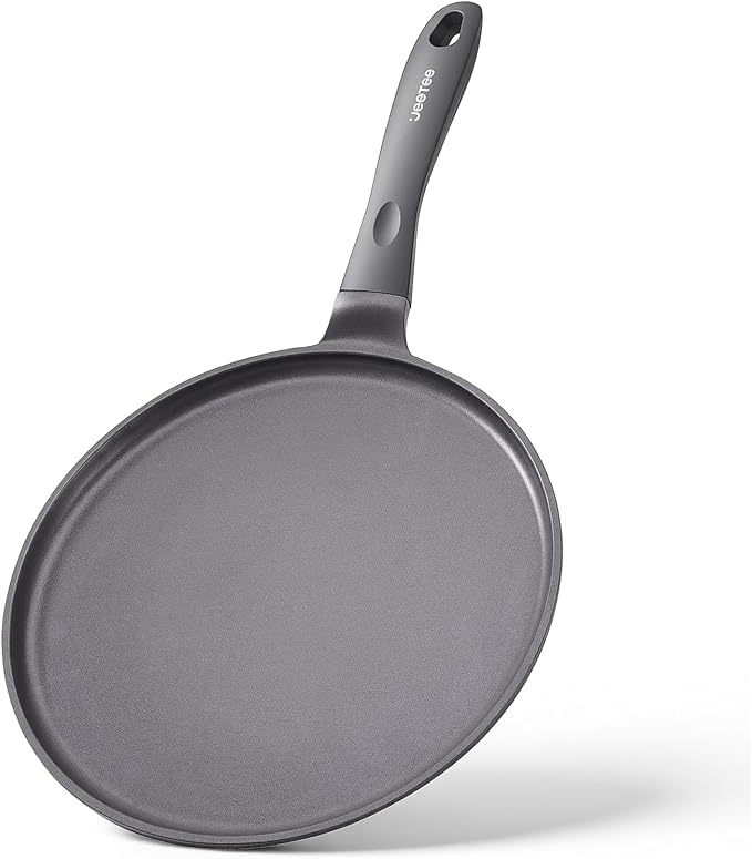 JEETEE Nonstick Crepe Pan, 9.5 Inch Titanium Pancake Pan, Healthy Non-Toxic Flat Tawa Dosa Tortilla Pan for All Stovetops including Induction, PTFE & PFOA Free