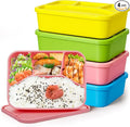 Ziliny 4 Pcs Silicone Bento Box Reusable Lunch Container Smooth Leak Proof Lunch Box Rectangle Bento Boxes for Adult Work Travel Food Meal Compartment Storage, 4 Colors (Bright Colors 2)