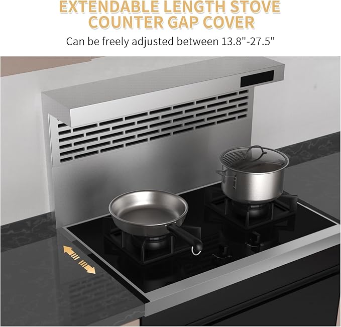 316 Stainless Steel Stove Gap Covers,2 Pack Stove Gap Filler,Range Trim Kit,Heat-Resistant Stove Gap Guard,Easy Retractable Length 13.8" to 27.5",Width 0.78",Black