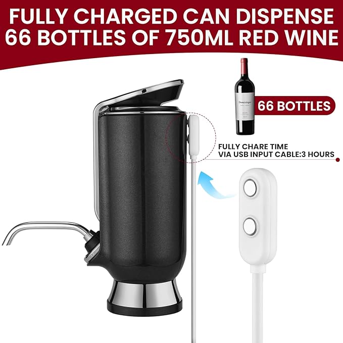 BLUBYEES Luxurious 4-in-1 Electric Wine Aerator, Decanter, Dispenser & Vacuum Saver with LED Display - Wine Pourer Gift for Women and Wine Lovers