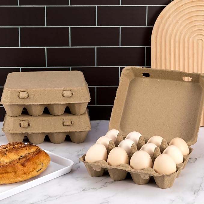 100 Pack Egg Cartons, 3x4 Style Paper Pulp Egg Trays, Sturdy & Reusable Egg Holder 12 Count Dozen Chicken Egg Storage Tray for Farmers, Home Use & Transport