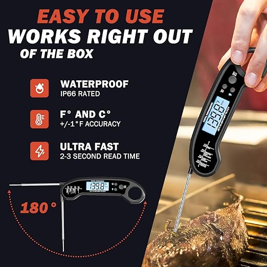 Meat Thermometer Digital, Instant Read Meat Thermometer for Grill and Cooking, with Bottle Opener, Backlight & Calibration Food Thermometer, Kitchen Gadgets for BBQ, Turkey, Candy, Liquids