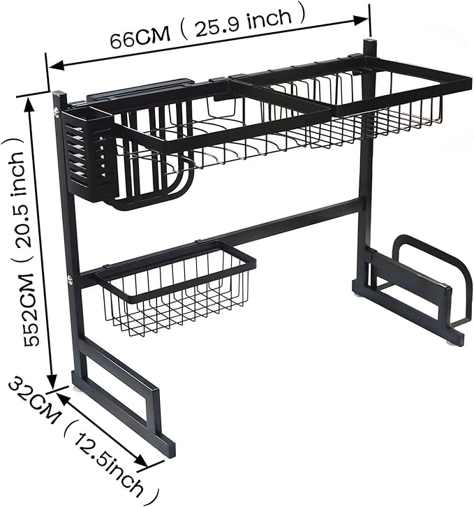 HTTMT- Over Sink Dish Drying Rack 2-Tier Stainless Steel Cutlery Drainer Kitchen Shelf [P/N:ET-DISHRACK001]