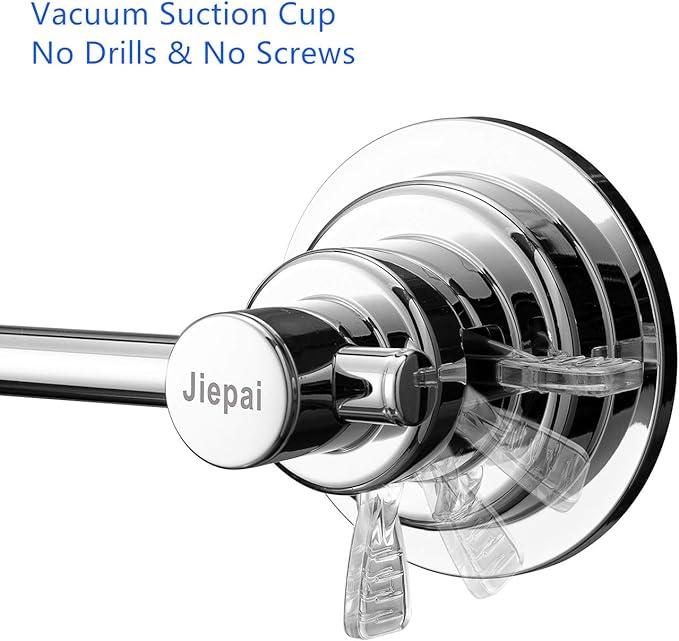 JiePai No Drilling Suction Cup Towel Bar 16 Inches, Heavy Duty Wall Mount Towel Holder for Bathroom & Kitchen, Vacuum Suction