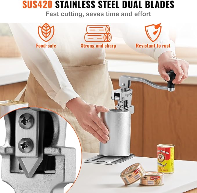 VEVOR Commercial Can Opener, Heavy-Duty Manual Tabletop Cans Opener for Cans Up to 15.75 in Height, Height-Adjustable Professional Can Openers Fixed with Screws, for Restaurant, Hotel, and Food Store