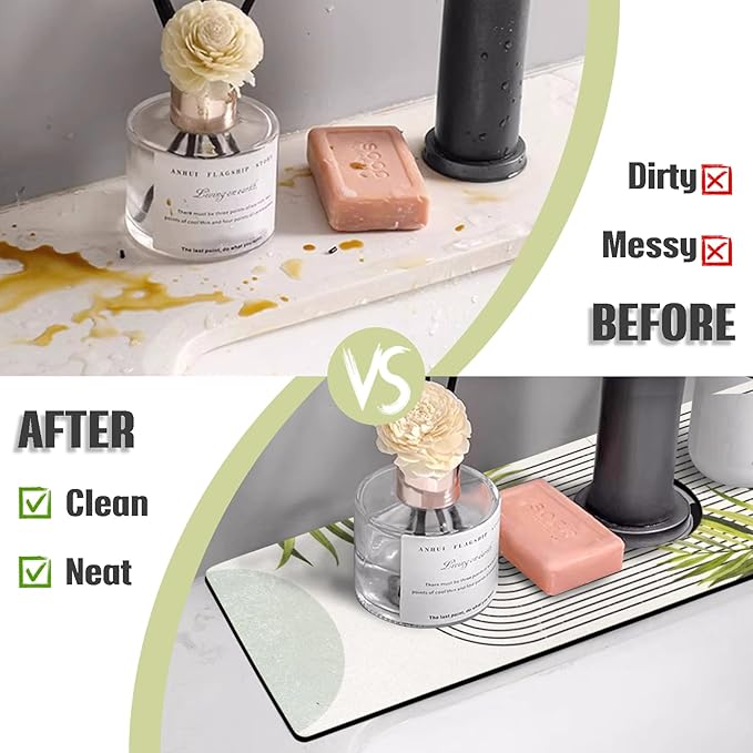 Sink Faucet Absorbing Mat, 2 Pack Drying Mat Around Faucet Sink Splash Guard Behind Faucet Sinkmat For Kitchen Bathroom Island Rv 15 * 5.5 Inch (38 * 14 cm)