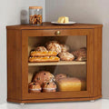 Goozii Walnut Brown Corner Bread Box for Kitchen Countertop, Double Layer Breadbox for Homemade Sourdough Bread, Dark Wooden Vintage Kitchen Counter Cabinet for Baked Goods, Tea, Coffee Beans