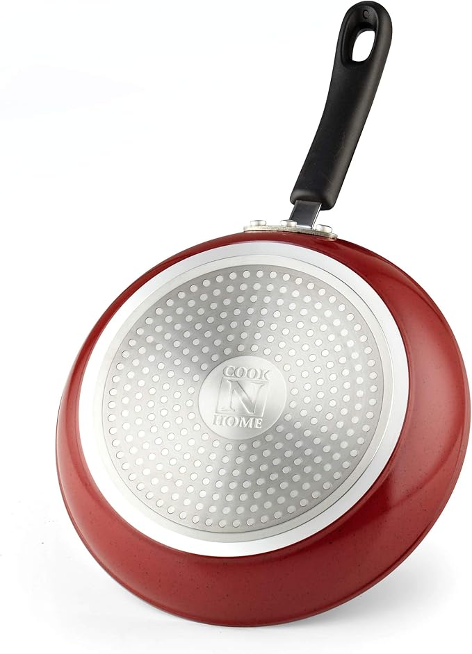 Cook N Home Professional Pots and Pans Nonstick Cookware Set, Belly Shape Kitchen Cooking Set with Frying Pans and Saucepans, Induction Compatible, 10-Piece, Red