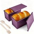 CARTMAN Bread Loaf Pan 2 Pack, 8x4 Pullman Loaf Pan with lid and a Silicone Spatula and Basting Pastry Brush, 1 lb Dough Capacity,Non-Stick Carbon Steel bread pans for homemade bread Plum Purple