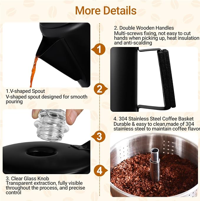 No Coating 9 Cup Percolator Coffee Pot 304 Stainless Steel Moka Pot Stovetop Espresso Maker Italian Greca Cuban Machine 1500ml 50.7oz Suitable for Gas Induction Stovetop Camping Kettle