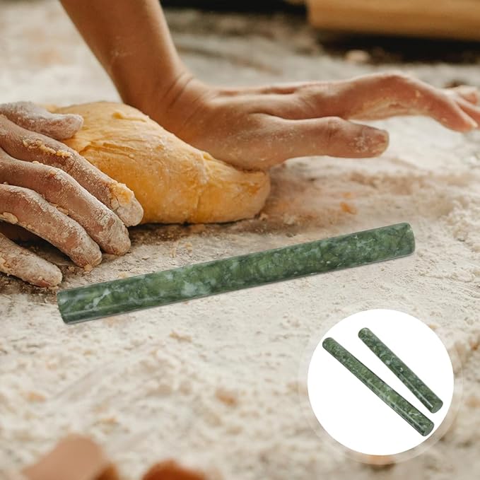 Amosfun Marble Dough Roller 2pcs Chinese Jade Stone Rolling Pins Dough Roller Pizza Rolling Pin Dumpling Roller Kitchen Tools Baking Supply