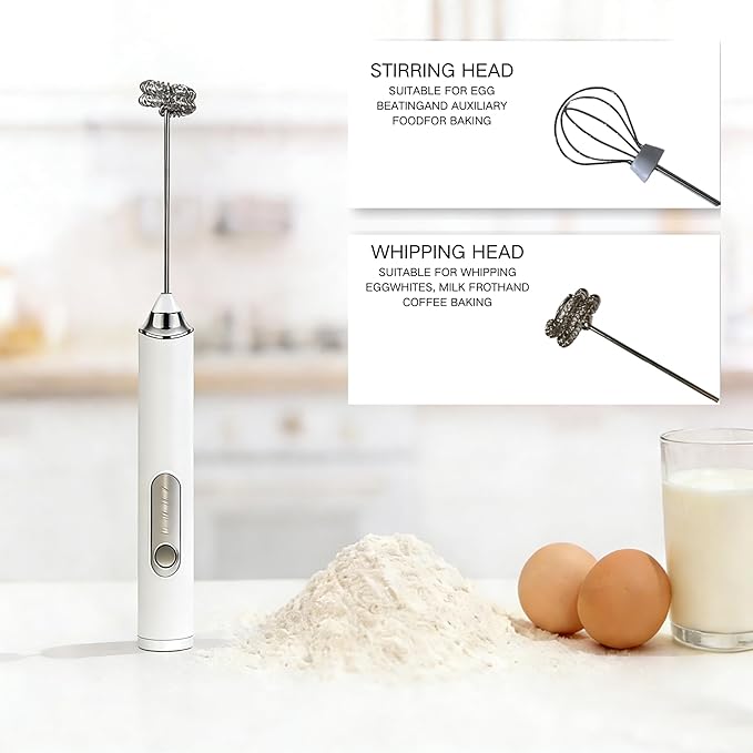 Milk Frother Handheld for Coffee, Hand Frother Wand, Electric Whisk 3 Speed Adjustable, Drink Mixer with Stainless 2 Whisks, Foam Maker for Latte Cappuccino Matcha