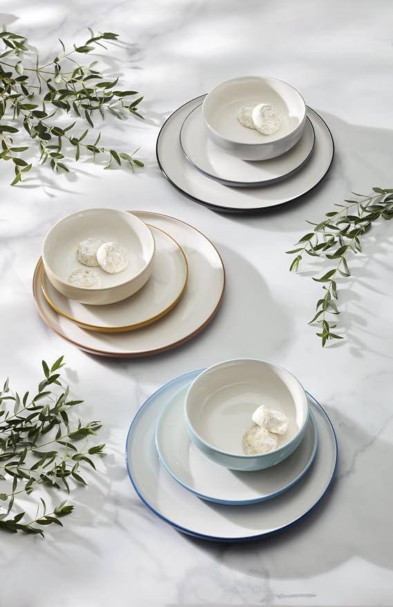 Oneida Dinnerware Set, 24 Seven Colors Pumice 12-Piece Set, Service For 4, Dishwasher Safe, Microwave Safe, Porcelain, Plates And Bowls sets, Dish Sets, Plates, Home And Kitchen (Pumice, 12 Piece)