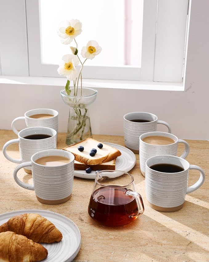 famiware Coffee Mugs Set of 8, 13 oz Mug Set, Ceramic Cup Set with Handle for Coffee, Tea, Cocoa, Milk, Constellation Series, White