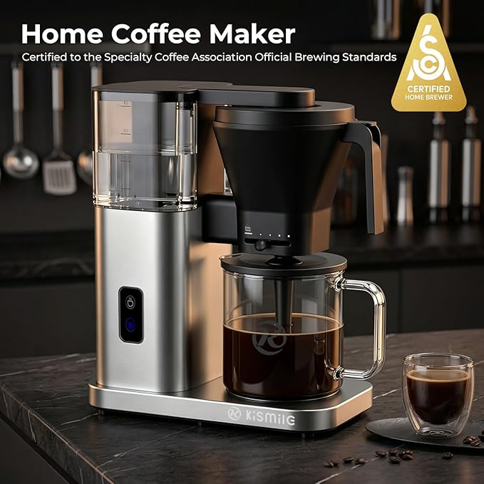 Kismile 8 Cup Drip Coffee Maker, SCA Certified Hot & Cold Brew Coffee Machine, Fast Heating to 197–205℉, 40 Min Keep Warm, Adjustable Flow Control, Easy to Clean