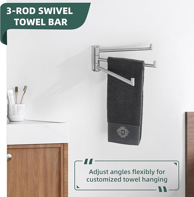 Aomasi Brushed Nickel Swivel Towel Bar, 304 Stainless Steel Triple Rotatable Towel Rack, Wall Mounted