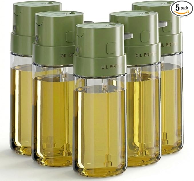 MYLF 550ml Oil Spritzer Bottle, Mist Olive Oil Dispenser, Kitchen Cooking Olive Oil Sprayer, Transparent Glass, for Air Fryer, Salad, Frying, BBQ (Green) (5)