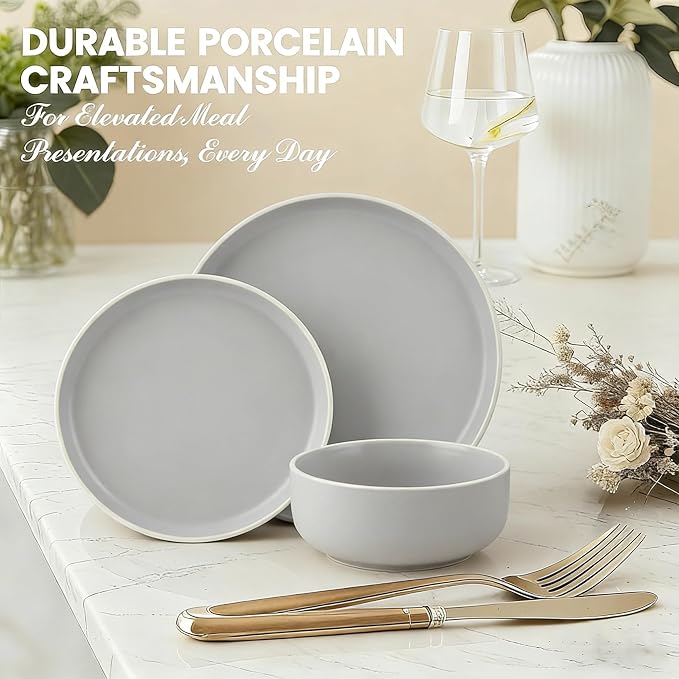 Plates and Bowls Sets,12 Pieces Round Porcelain Dinnerware Sets,Dishes, Plates, Dishware Sets,Chip Resistant Ceramic Dish Set Dining Dinner Ware Service for 4
