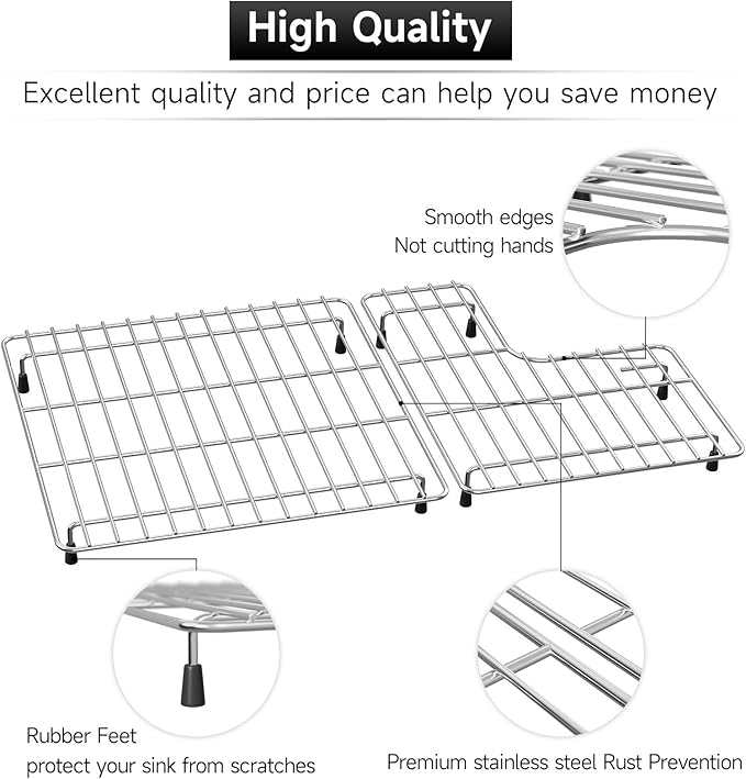 26.18'' x 14.76'' K-6449-ST Sink Protector Grid, Stainless Steel Sink Racks for Kohler Sink Rack Whitehaven 5827 and K-5826, Includes Left and Right Racks, Farmhouse Sink Protector