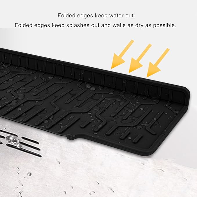 Kitchen Sink Splash Guard, Double Sided Faucet Mat for Kitchen Sink, Silicone Faucet Handle Drip Catcher Tray Mat Silicone Sink Mat, Sink Splash Guard Mat with Adjustable Hole