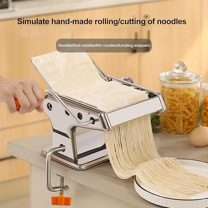 Pasta Maker Machine, 9 Adjustable Thickness Settings, 3 Adjustable Widths, 2-in-1 Noodles Maker with Rollers and Cutter, Perfect for Spaghetti, Fettuccini, Lasagna or Dumpling Skin,Silver