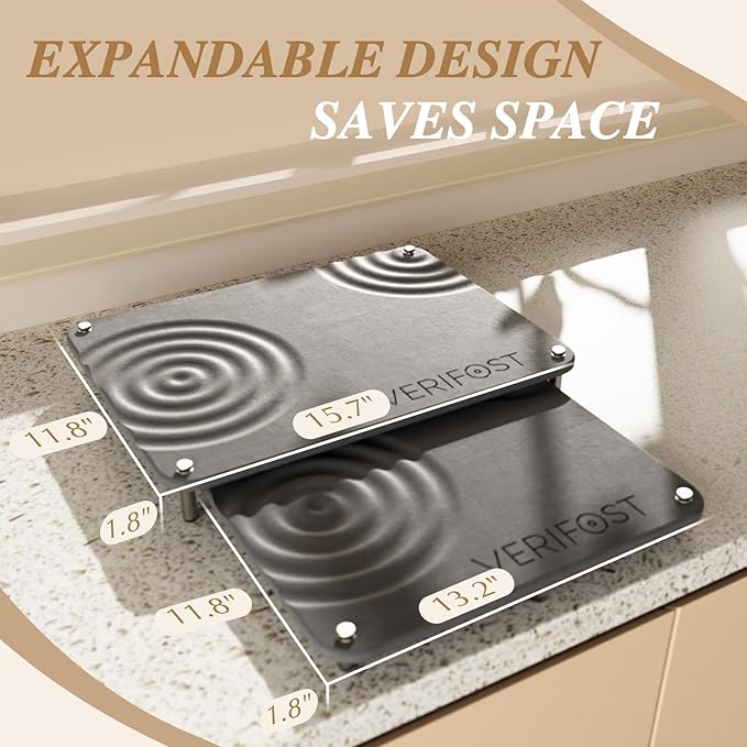 VERIFOST 2025 2PCs Large Drying Stone for Kitchen Counter, Stone Drying Mat for Kitchen Counter, Quick Drying Matt Kitchen Counter, Diatomaceous Earth Dish Mat with Non-slip Feet Midnight Gray