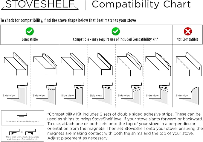 Stoveshelf Kitchen Decor - 30" Stainless Steel StoveShelf + Glass Oil & Vinegar Dispensers - Magnetic Shelf for Stove - Black