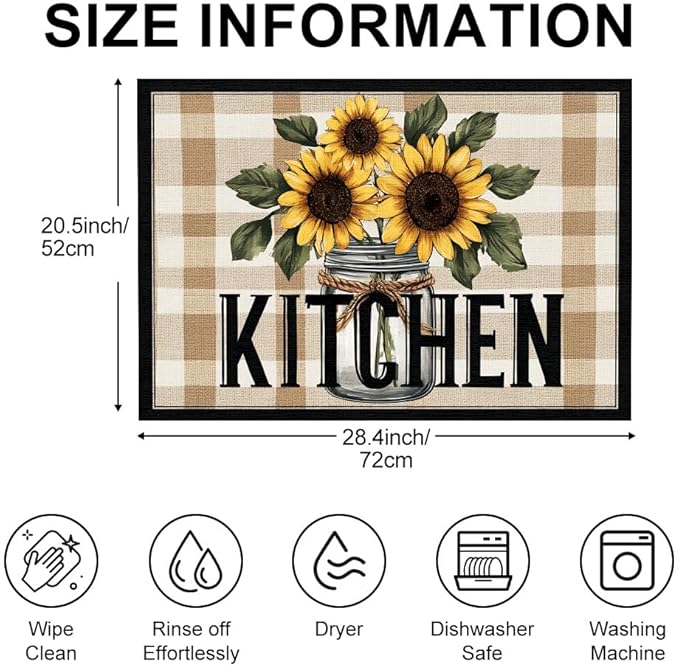 Stove Top Cover 28.35 x 20.47 Inch Sunflower Jar Kitchen Design Decorative Kitchen Stove Cover Countertop Protector with Rustic Floral Artwork for Farmhouse Home Décor and Cozy Cooking Space Styling