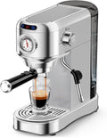 Espresso Machine 20 Bar, Compact Espresso Coffee Machine with Milk Frother, Stainless Steel Coffee Maker with 34oz Removable Water Tank, Cappuccino Machine for Home, Office, Latte (Silver)