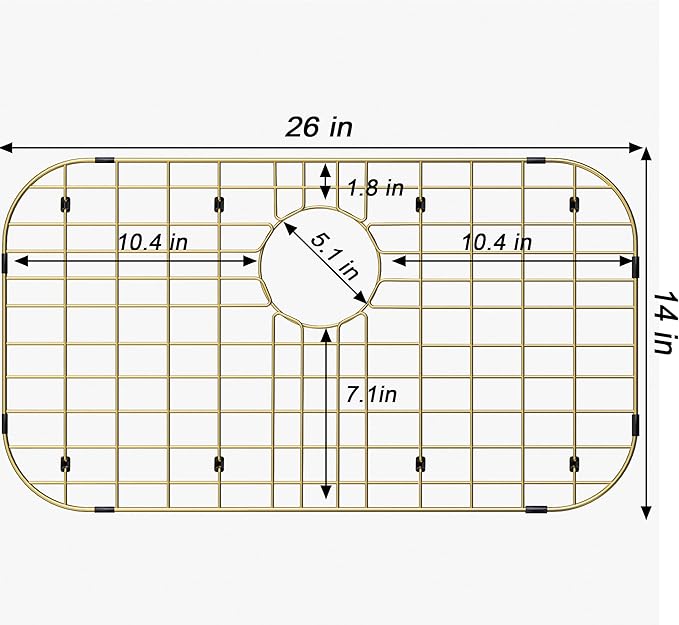 Gold Large 26" x 14" Kitchen Sink Grid,Sink Protector for Kitchen Sink,Stainless Steel Sink Rack with strainer,sink grate for Bottom of Sink,Rear Drain with Corner Radius,Stainless Steel