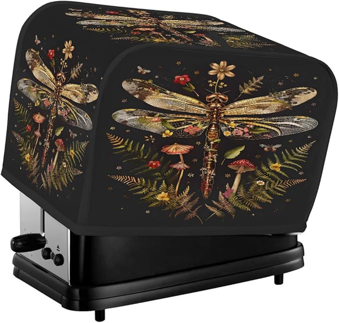 Animal Dragonfly Flower Toaster Cover 4 Slice Dust and Fingerprint Protection Toaster Bread Maker Covers Washable Kitchen Small Appliance Covers for Kitchen Accessories Decor Bakeware Women Gift