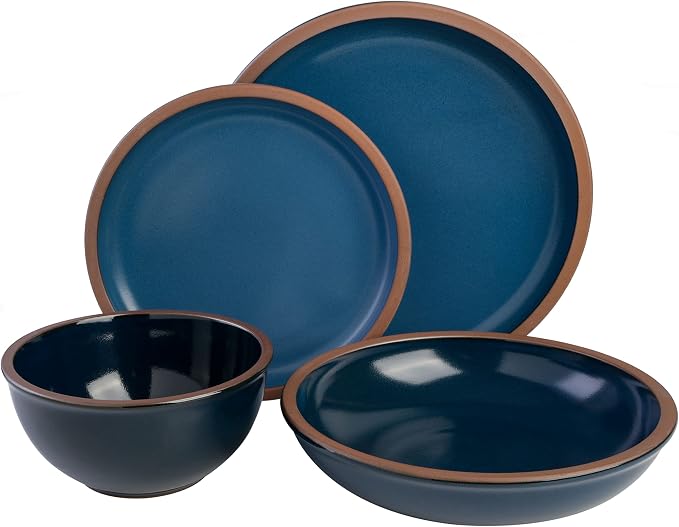 Gibson Elite Lagos Coupe Dinnerware Set, Service for 4 (16pcs), Blue