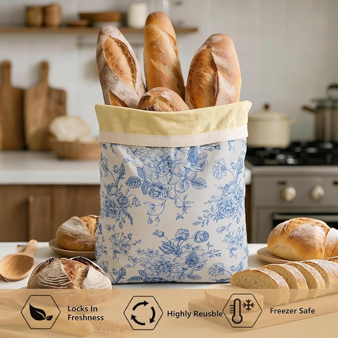 Reusable Beeswax Bread Bags for Homemade Bread & Sourdough, 2-Pack XL Airtight Food Storage Bags, Organic Cotton Linen Covers - Freezer-Friendly Freshness Preservation Keeps Fresh Longer
