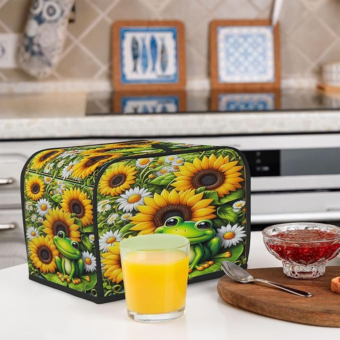 Sunflower Frog Color 2 Slice Toaster Cover Dust And Fingerprint Bread Maker Cover Bakeware Protector Washable Appliance Covers Kitchen Accessories For Home Kitchen Women Gift