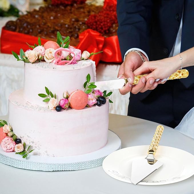 6 PCS Wedding Cake Knife and Champagne Flutes Server Set with Fork Mr and Mrs Champaign Flutes, Bride and Groom Champagne Glasses Crystal Rhinestone Wedding Toasting Glasses Parties