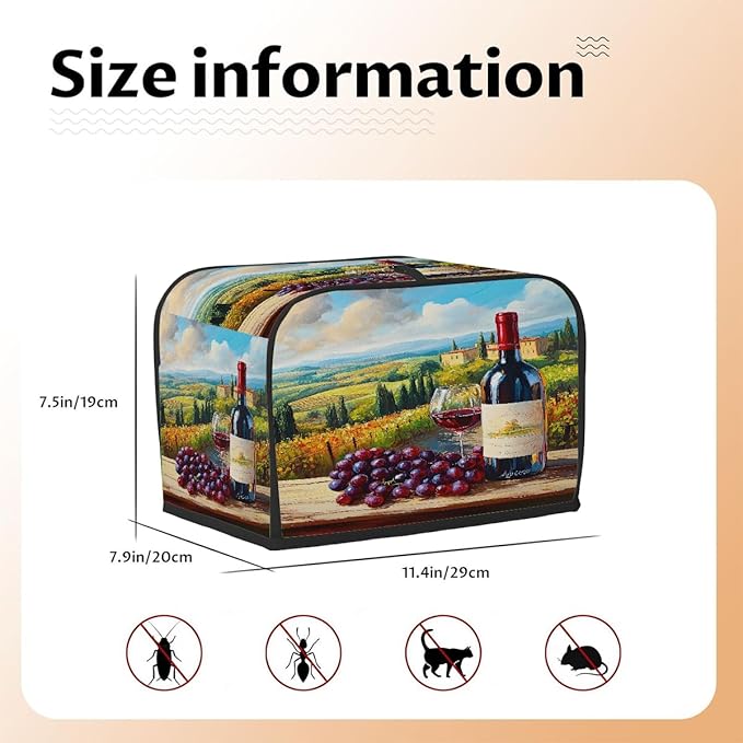 Grape Farm Wine 2 Slice Toaster Cover Dust And Fingerprint Bread Maker Cover Bakeware Protector Washable Appliance Covers Kitchen Accessories For Home Kitchen Women Gift