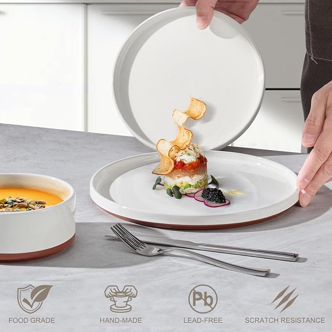 LIANYU Plates and Bowls Sets, 12 Pieces Stoneware Dinnerware Set for 4, Modern Kitchen Dinner Set Ceramic Dishware Dishes Set, Microwave and Dishwasher Safe, Cloud White
