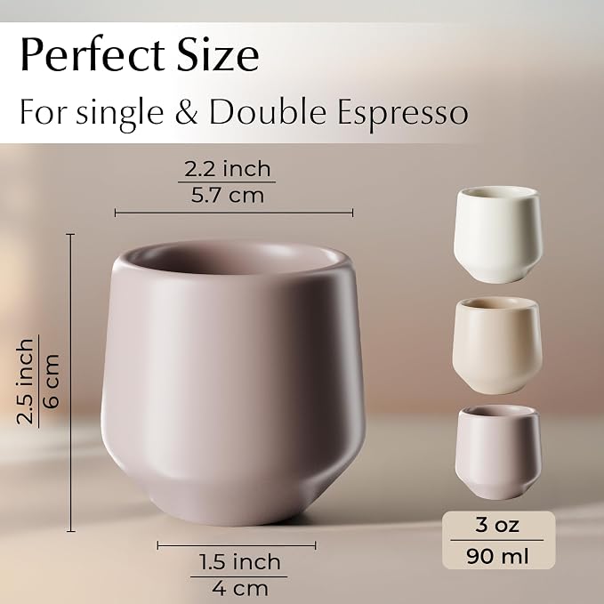 MIAMIO - Espresso Cups Set of 4 (2.7 oz) / Espresso Cup, Ceramic Espresso Cups, Handleless Mug, Japanese Tea Cups - Luxe Collection (Cream Rose)