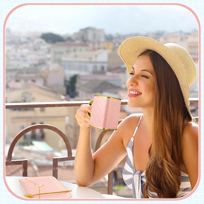 Nitial 2 Sets Handbag Shaped Mug and Saucer Set 10 oz/ 310 ml Ceramic Coffee Mug Purse Tea Cup with Saucer Spoon for Office Home Coffee(Pink, Blue)