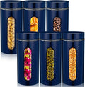 Mimorou 6 Pack Kitchen Canisters Set Airtight Coffee Sugar Tea Storage Jars with Window Glass Stainless Steel Containers with Lids for Flour Cookies Spices Grains Kitchen Decorations(Navy Blue,44 oz)