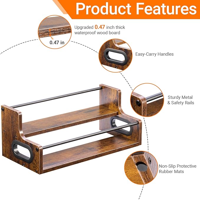 YQBRAO 2-Tier Liquor Bottle Display Shelf, Coffee Syrup Rack Organizer, Water Bottle Organizer, Mini Bar Cabinet, Rustic Bar Shelves for Liquor Whiskey, Spirits