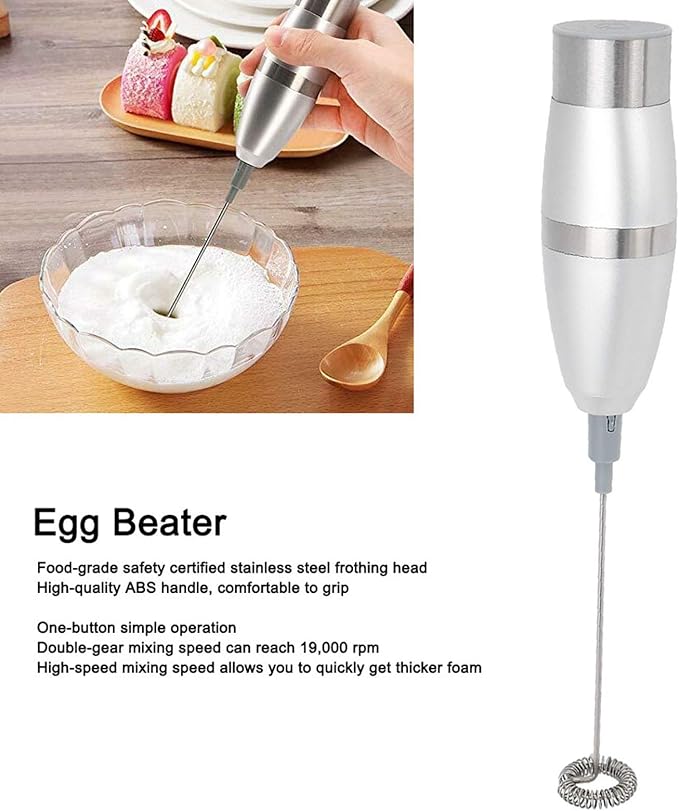 Handheld Electric Egg Beater, Stainless Steel Milk Frother Automatic Egg Beater Rotating Coffee Foam Mixer for Lattes Cappuccino Hot Chocolate
