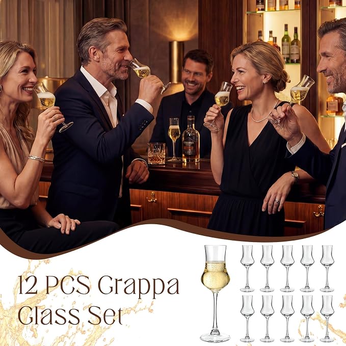 Remerry 3.5oz Grappa Glass, Set of 12 - Crystal Glass Stemware Spirit Glassware Tulip Shaped for Home and Restaurant Bar, Serving Liqueur, Champagne, Limoncello Cordial, Aperitif