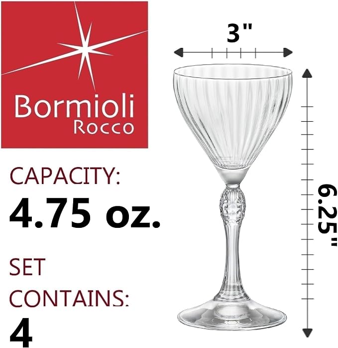 Bormioli Rocco America '20s 4.75 oz. Nick & Nora Martini Glasses, Clear, Set of 4