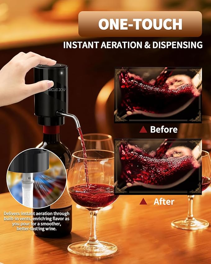 CIRCLE JOY 5-in-1 Electric Wine Bottle Opener Set, Rechargeable Wine Opener Kit, Cordless Wine Gift Set with Foil Cutter, Electric Aerator & Pourer and Vacuum Stopper for Wine Lovers, Black