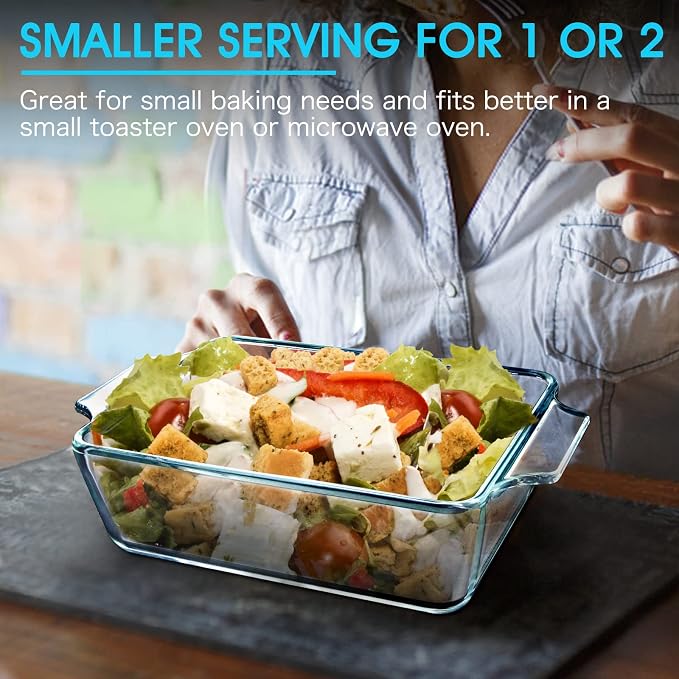 NUTRIUPS Glass Casserole Dish With Lid, Mini 1 QT (5.7in x 7in) Glass Baking Dish for Single Serving