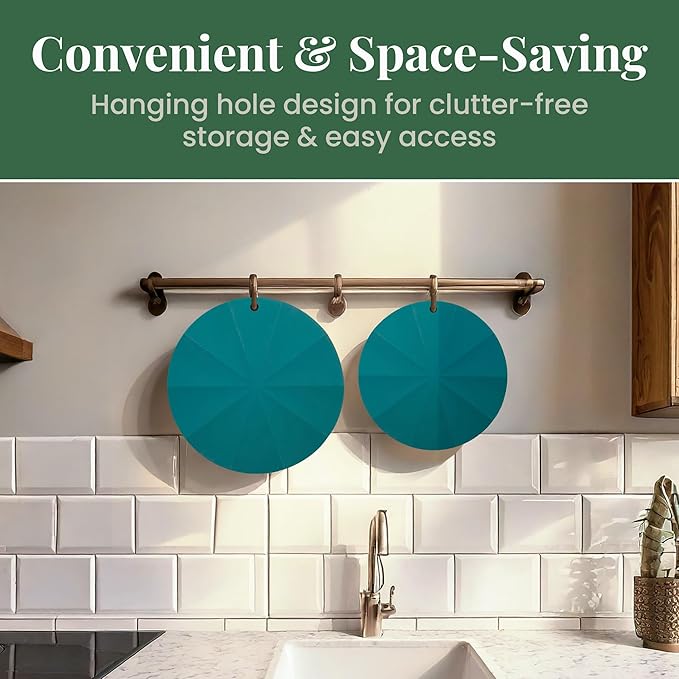 Larder & Vine Silicone Trivets for Hot Pots and Pans | Set of 4 Round Hot Pads for Kitchen | 7” & 9” Trivets for Hot Dishes | Heat-Resistant Silicone Mats for Kitchen Counter | Bondi/French Gray