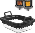 Air Fryer Glass Liner Reusable, Air Fryer Liners Silicone with Removable Silicone Ring for Ninja Dual Basket, Cosori, Philips, BPA-Free, Heat Resistant, Dishwasher Safe