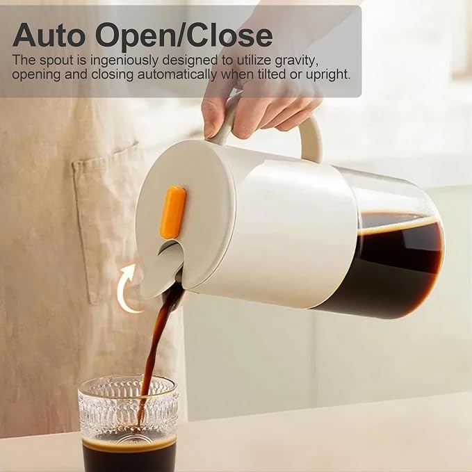 Delove Cold Brew Coffee Maker with Auto Spout – Shatterproof Plastic Shell, Wide Mouth Design – 62 oz (1.9 Quart) Iced Tea Glass Carafe with Removable Removable Mesh Filter (2, Beige)