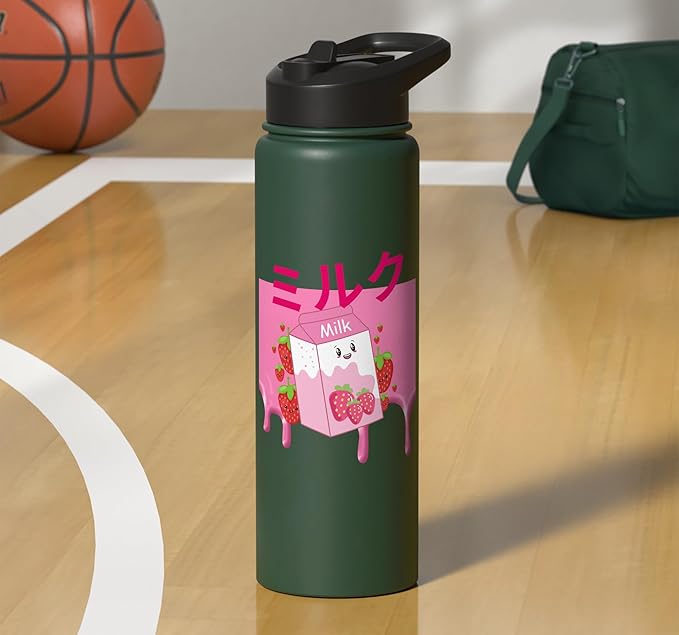 Retro 90s Japanese Kawaii Strawberry Milk Shake Carton Funny Stainless Steel Insulated Water Bottle